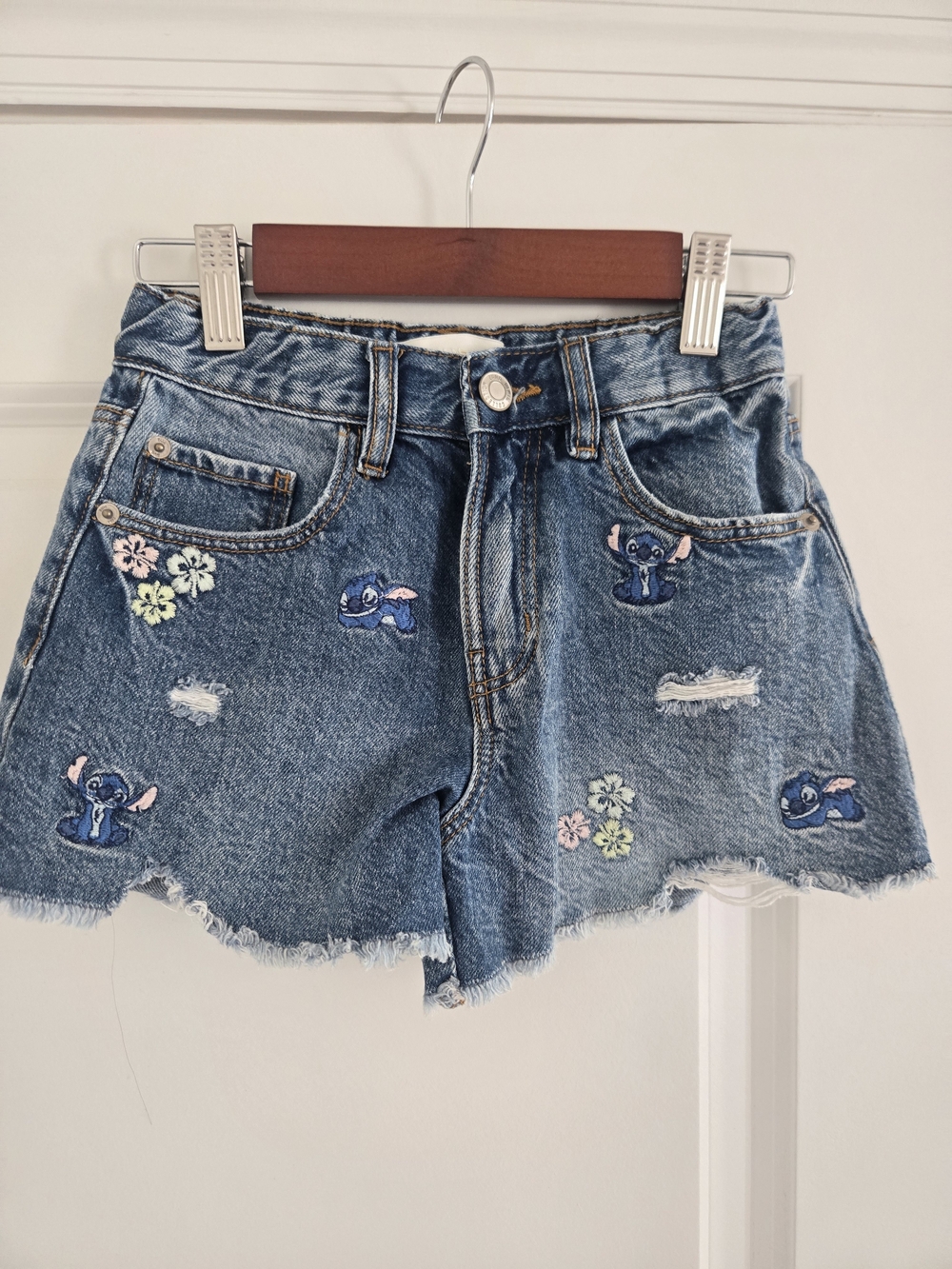 Zara Blue Denim Shorts with Embroidered Character & Floral Accents 🥰 Kids